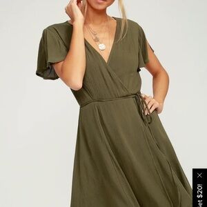 Lulu’s Harbor Point Olive Green Wrap Mini Dress